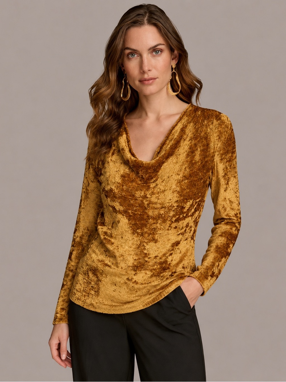 Donna Karan New York NWT Chenille Cowl Neck Sweater Gold Women Size M